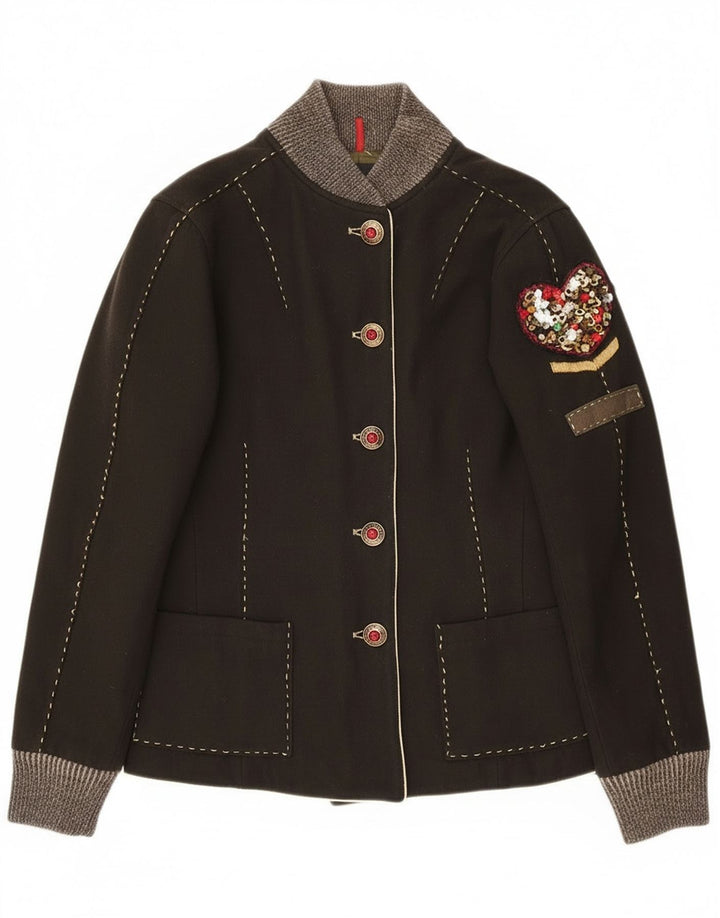 Calvin Klein Graphic Bomber Jacket UK 14 Large Khaki Wool