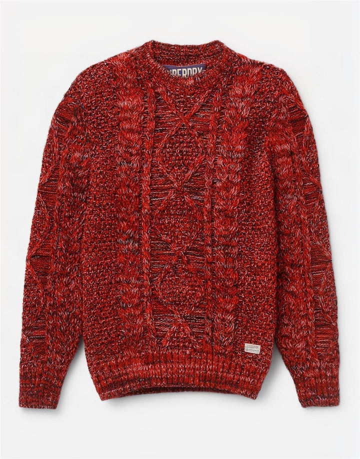 Superdry Herre Boat Neck Jumper Sweater Medium Rød Flecked Acryl