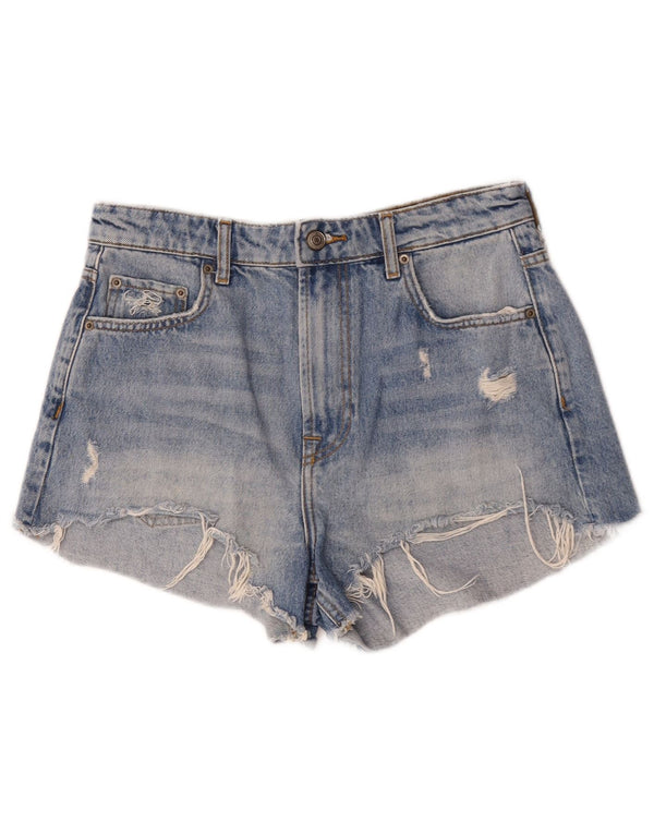 Zara Womens Distressed Denim Shorts EU 38 Small W28 Blue Cotton