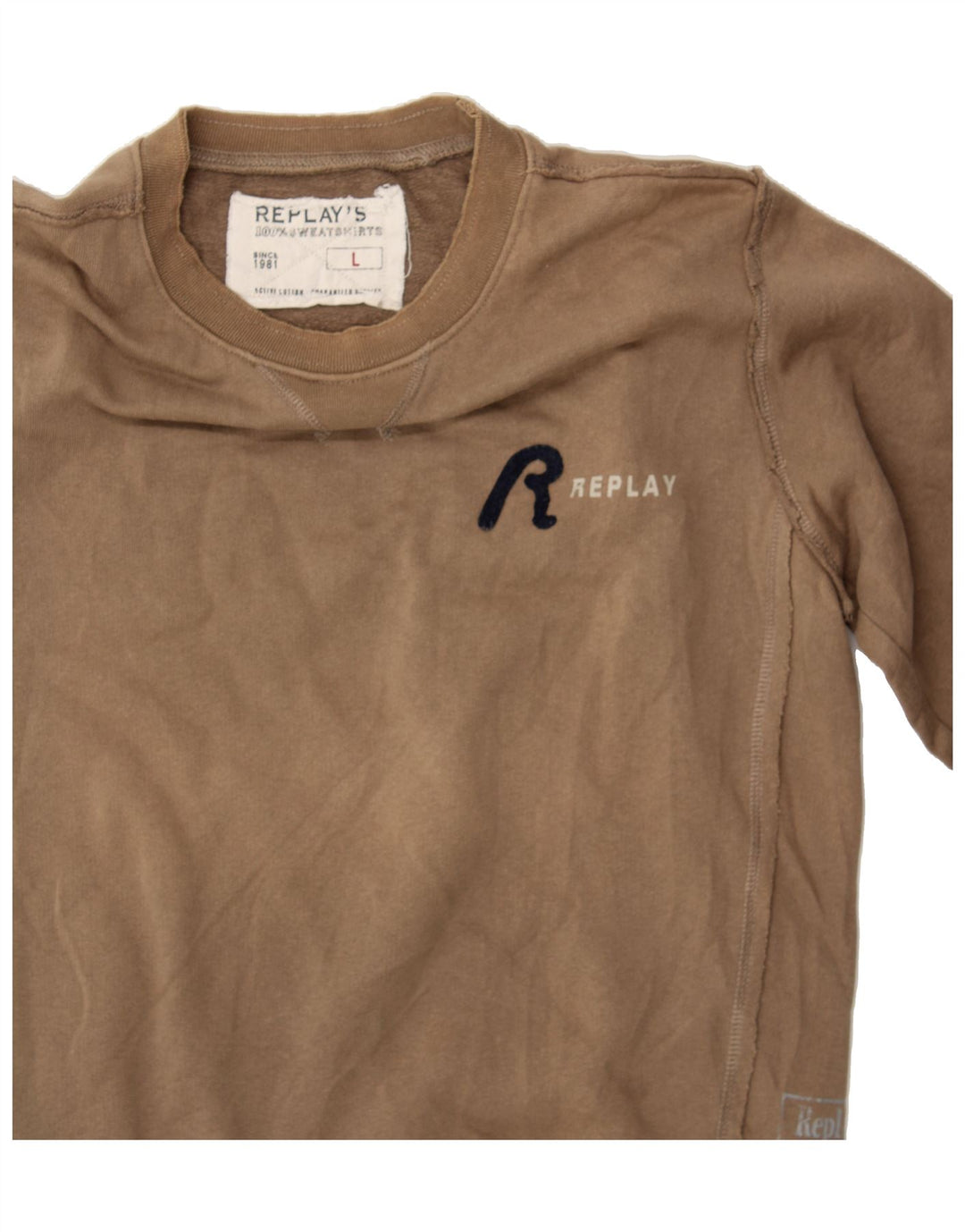 REPLAY Womens Sweatshirt Jumper UK 16 Large Brown Cotton Vintage Replay and Second-Hand Replay from Messina Hembry 