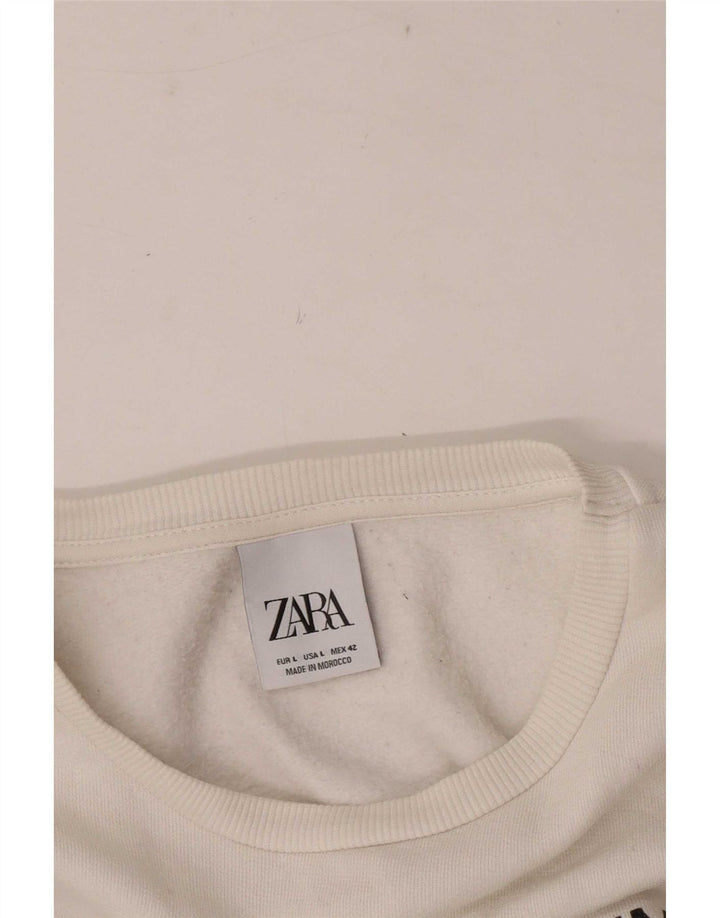 Zara Womens Graphic Regular Fit Sweatshirt Jumper Large White