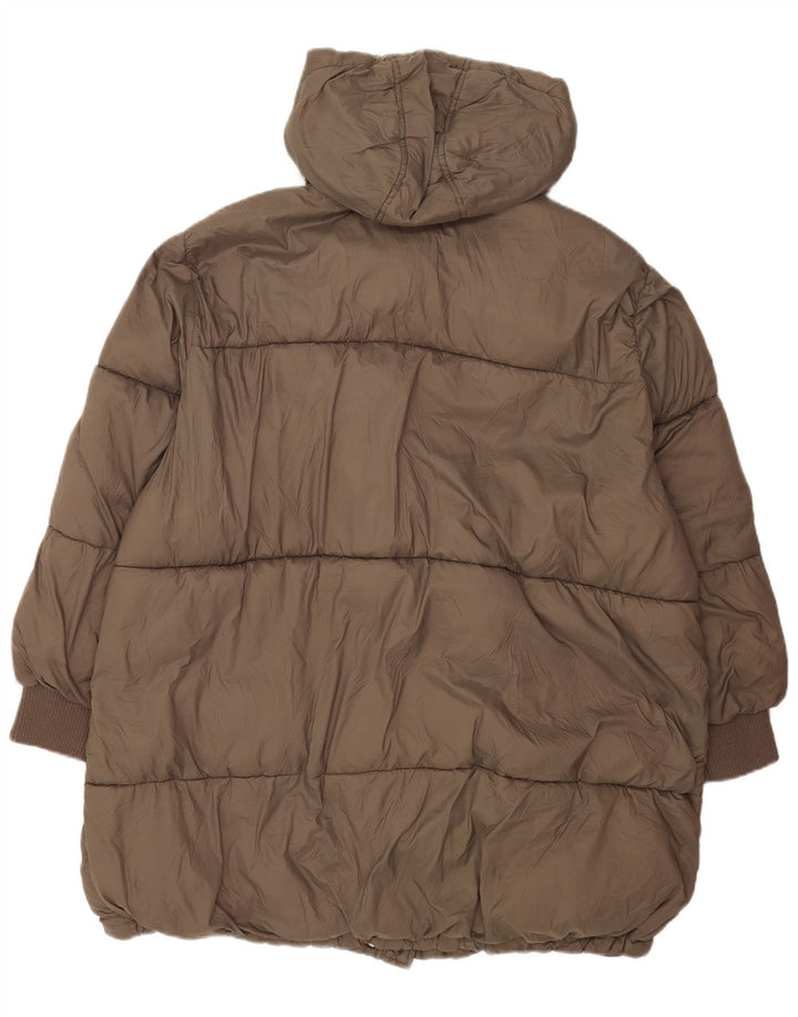 Zara Dame Hætte Oversized Polstret Jakke UK 18 XL Brun Nylon