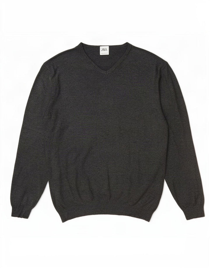 Zara Herre V-hals sweater 2XL Grå Viscose