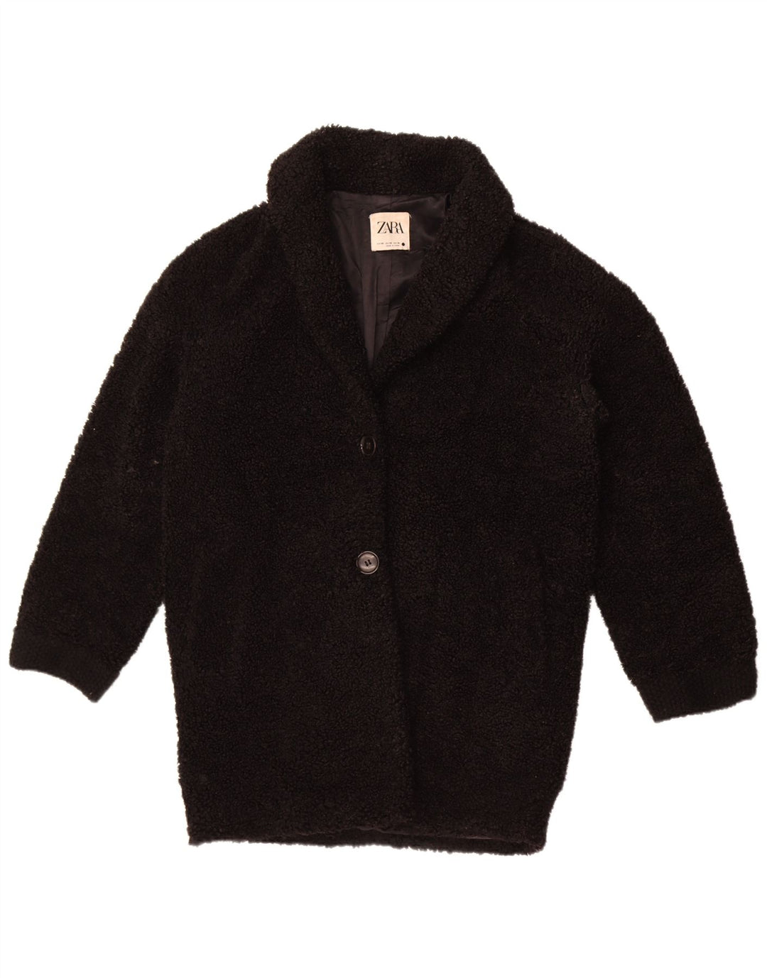 Zara Dame Fleece Oversized Overfrakke UK 6 XS Sort Polyester
