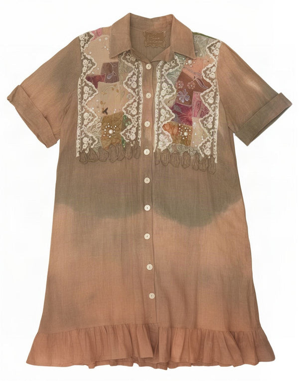 Antica Sartoria skjortekjole til kvinder UK 16 Large Brown Colourblock