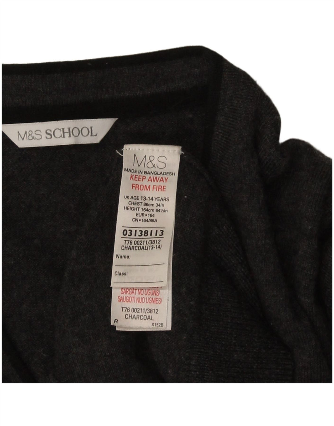 Marks & Spencer Boys Cardigantrøje 13-14 år Grå Merinould