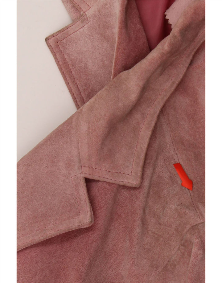 VINTAGE Dame 2-knaps ruskindsblazerjakke IT 46 Large Pink Læder