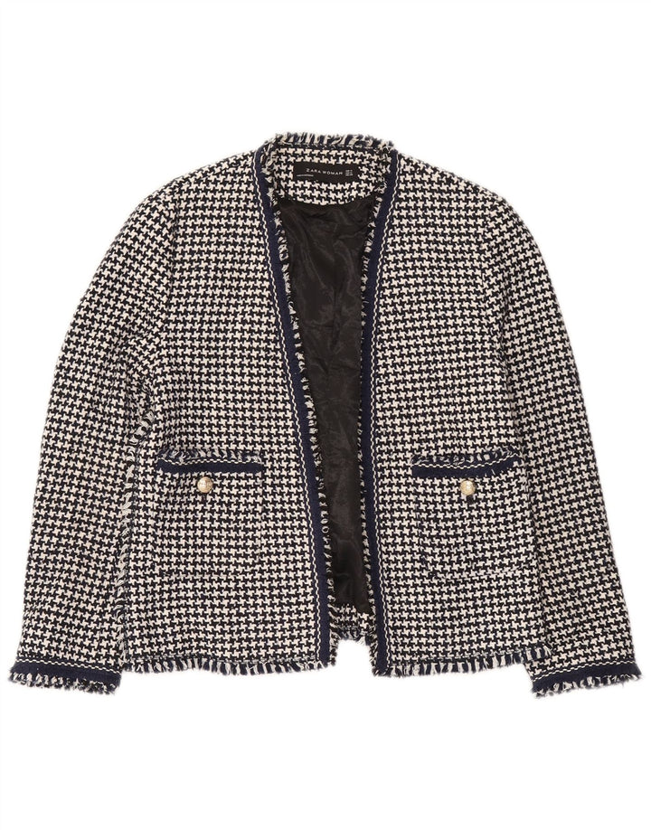 Zara Womens Open Blazer Jacket UK 12 Medium Black Houndstooth