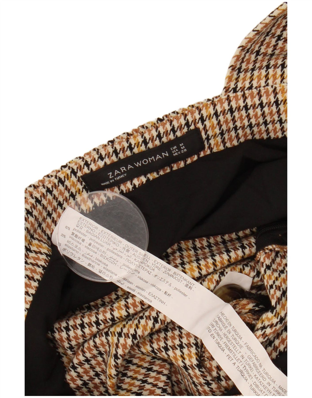 ZARA Pinafore-kjole til kvinder UK 12 Medium Brown Houndstooth Polyester