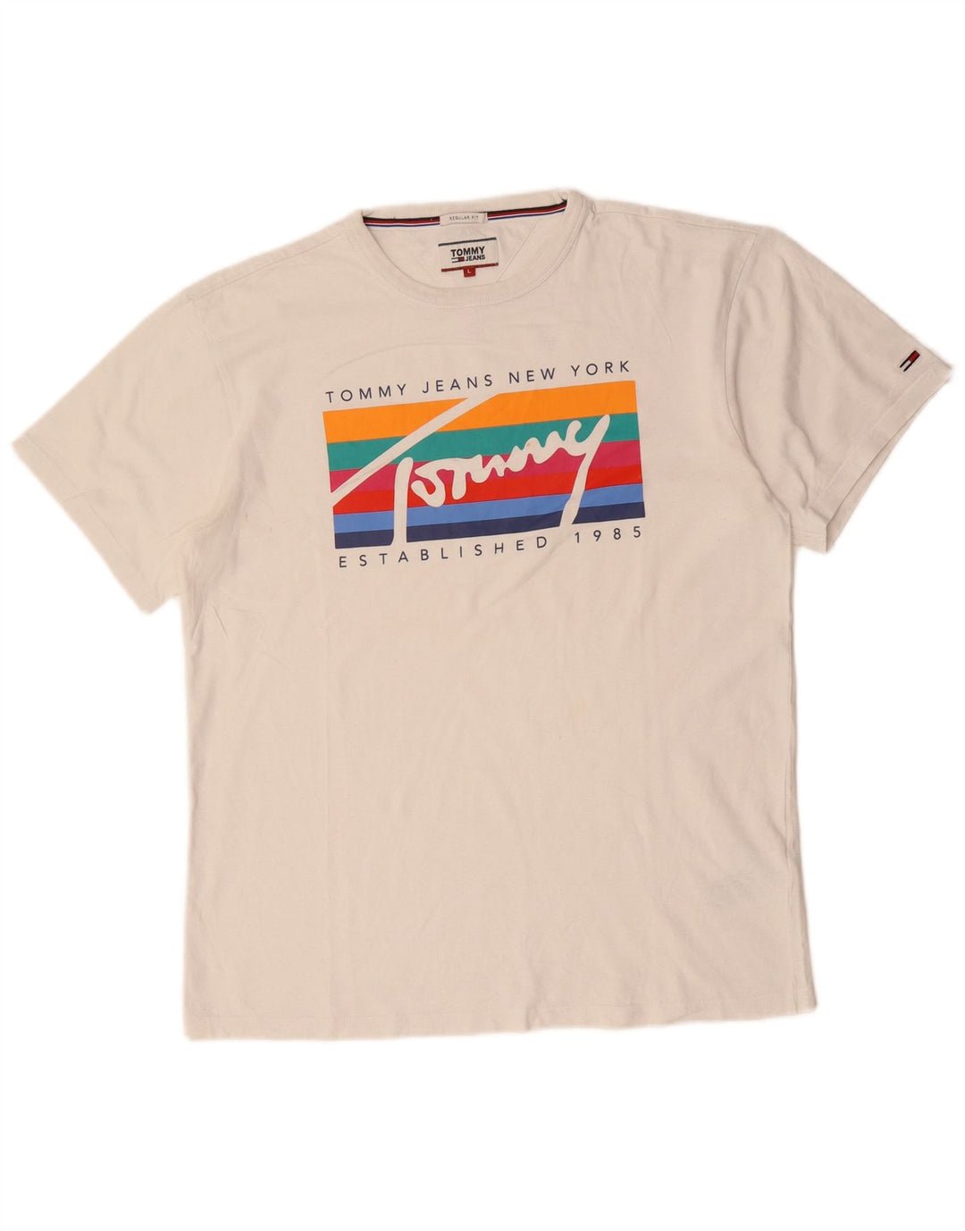 Tommy Hilfiger Herre Regular Fit Grafisk T-Shirt Top Stor Hvid Bomuld