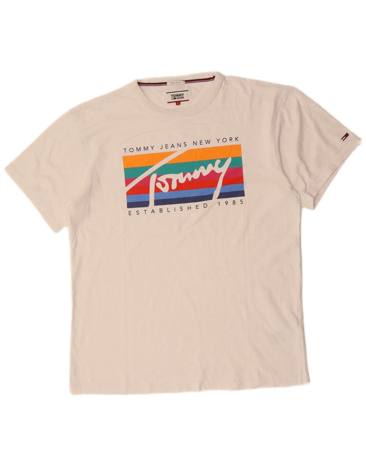 Tommy Hilfiger Herre Regular Fit Grafisk T-Shirt Top Stor Hvid Bomuld