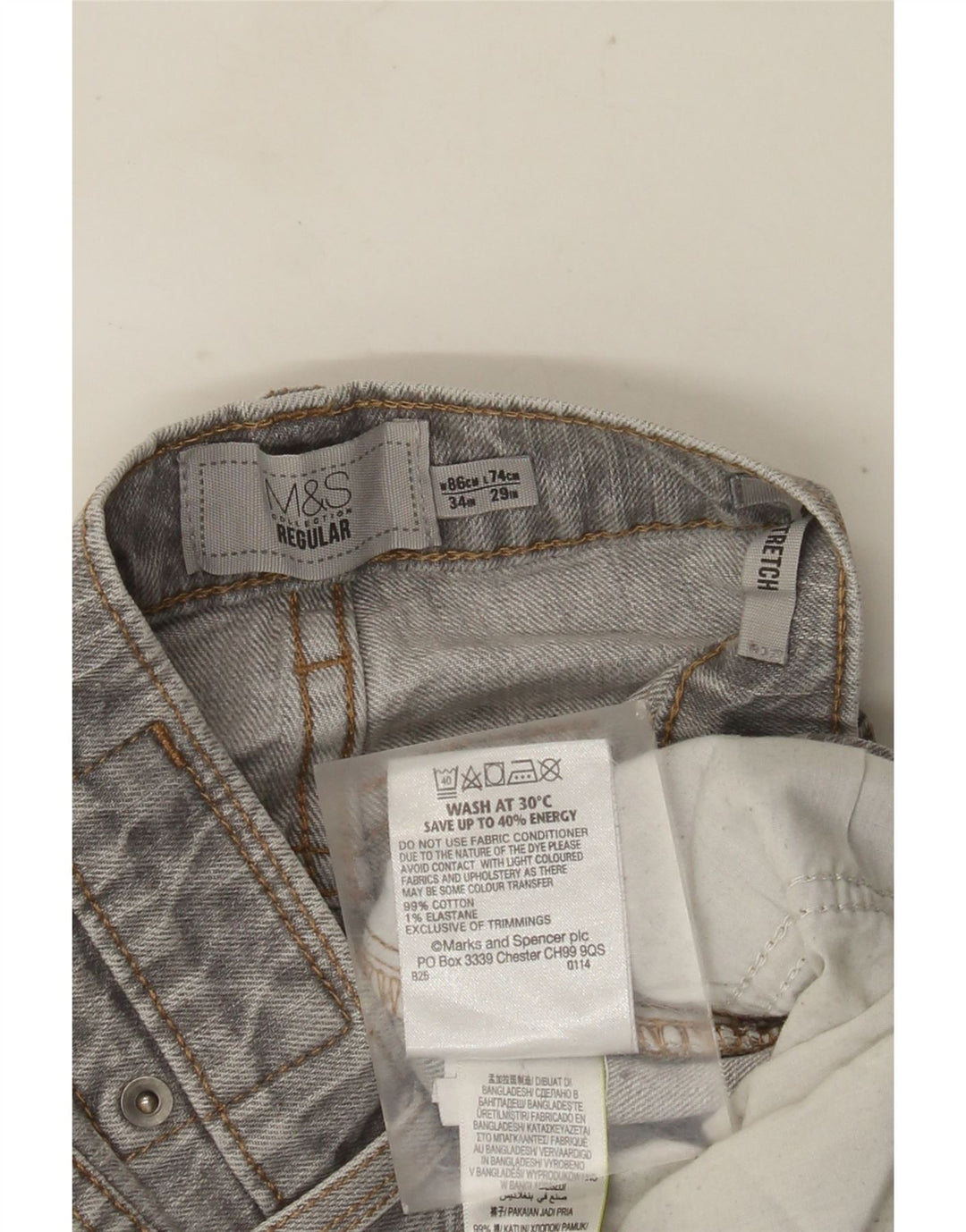 MARKS & SPENCER Herre Regular Fit Straight Jeans W34 L29 Grå Bomuld