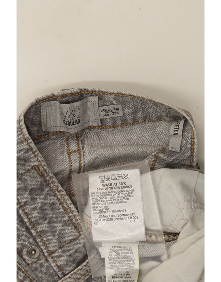 MARKS & SPENCER Herre Regular Fit Straight Jeans W34 L29 Grå Bomuld