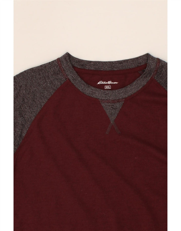 EDDIE BAUER Herre Top Langærmet 2XL Maroon Colourblock Bomuld