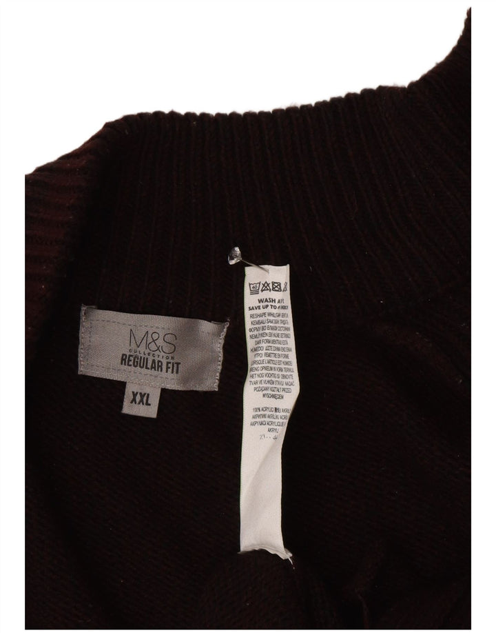 Marks & Spencer Herre Regular Fit Cardigan Sweater 2XL Burgundy Polyacrylic