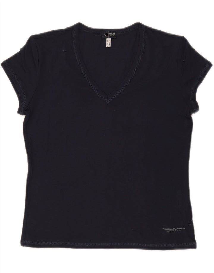 ARMANI JEANS Dame Crop T-Shirt Top IT 44 Medium Navy Blue Viscose