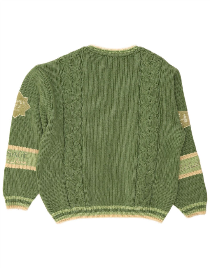 Foxhound Herre grafisk V-hals sweater XL Grøn stribet uld