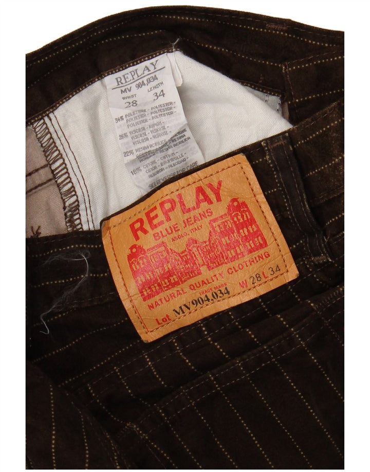Replay Dame Bootcut Casual Bukser W28 L34 Brun Stribet Polyester