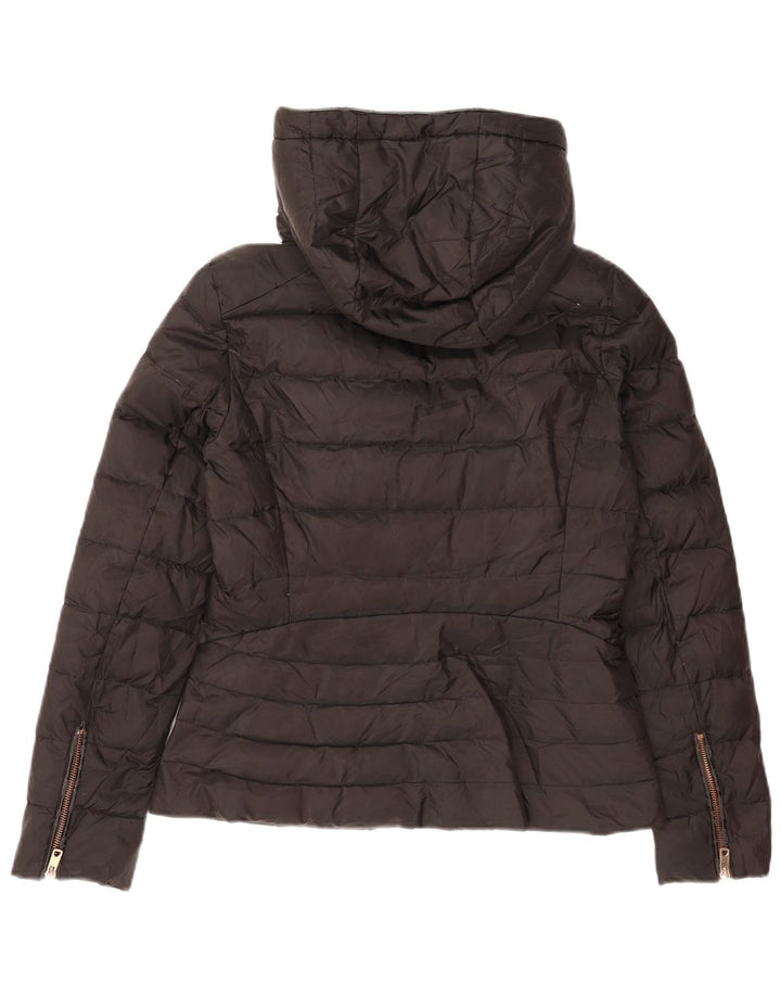 Zara Dame Hætte Sherpa Polstret Jakke UK 10 Lille Sort Polyester