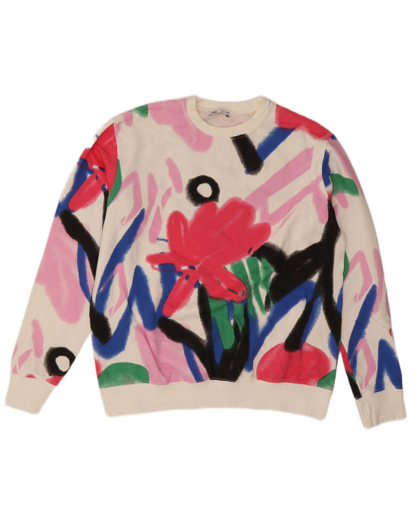 Zara Womens Grafisk Oversized Sweatshirt Jumper UK 14 Medium White Floral