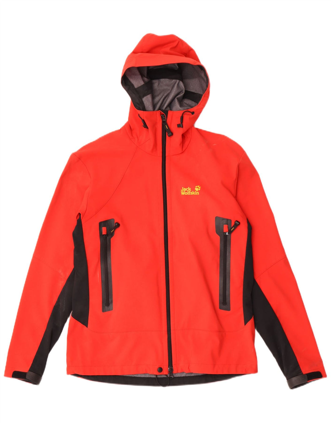 Jack Wolfskin Regnjakke med hætte til mænd UK 36/38 Medium Red Colourblock