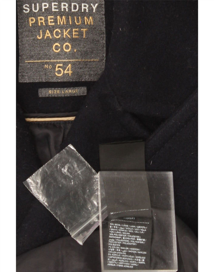 Superdry Men Pea Coat UK 40 Large Navy Blue Wool