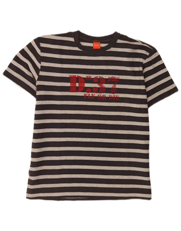 Hugo Boss Mens Graphic T-Shirt Top Medium Grey Striped Cotton