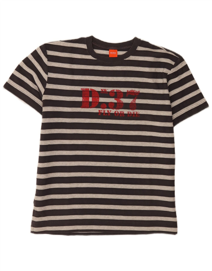 Hugo Boss Herre grafisk T-shirt top mellemgrå stribet bomuld
