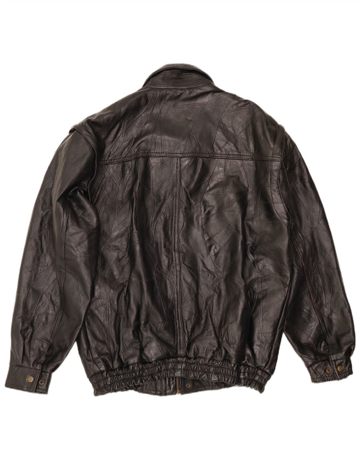 VINTAGE Herre Læderjakke UK 40 Stor Sort Læder