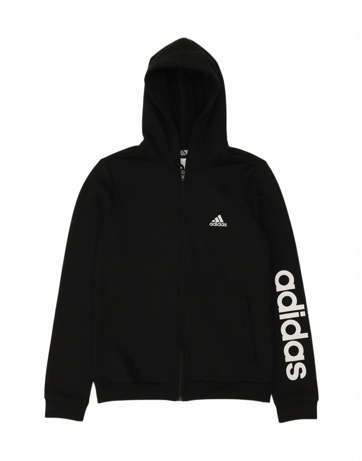 ADIDAS Womens Graphic Zip Hoodie Sweater UK 12/14 Medium Black Polyester Vintage Adidas and Second-Hand Adidas from Messina Hembry 