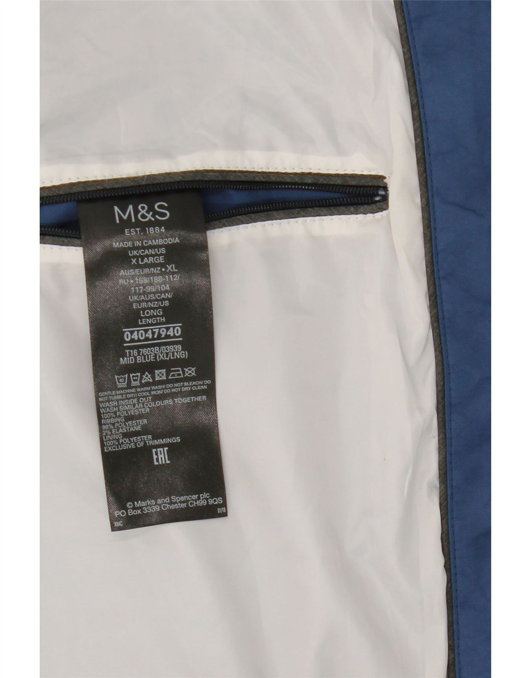 Marks & Spencer Herre Bomber Jacket UK 42 XL Blå Polyester