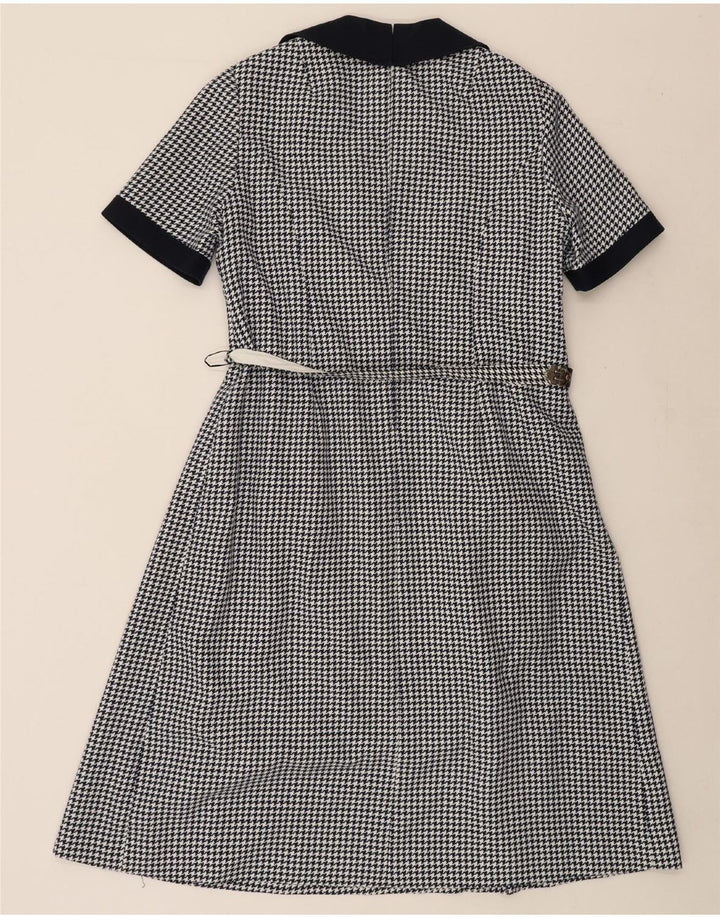 VINTAGE Womens A-Line Dress UK 14 Medium Navy Blue Houndstooth Polyester Vintage Vintage and Second-Hand Vintage from Messina Hembry 
