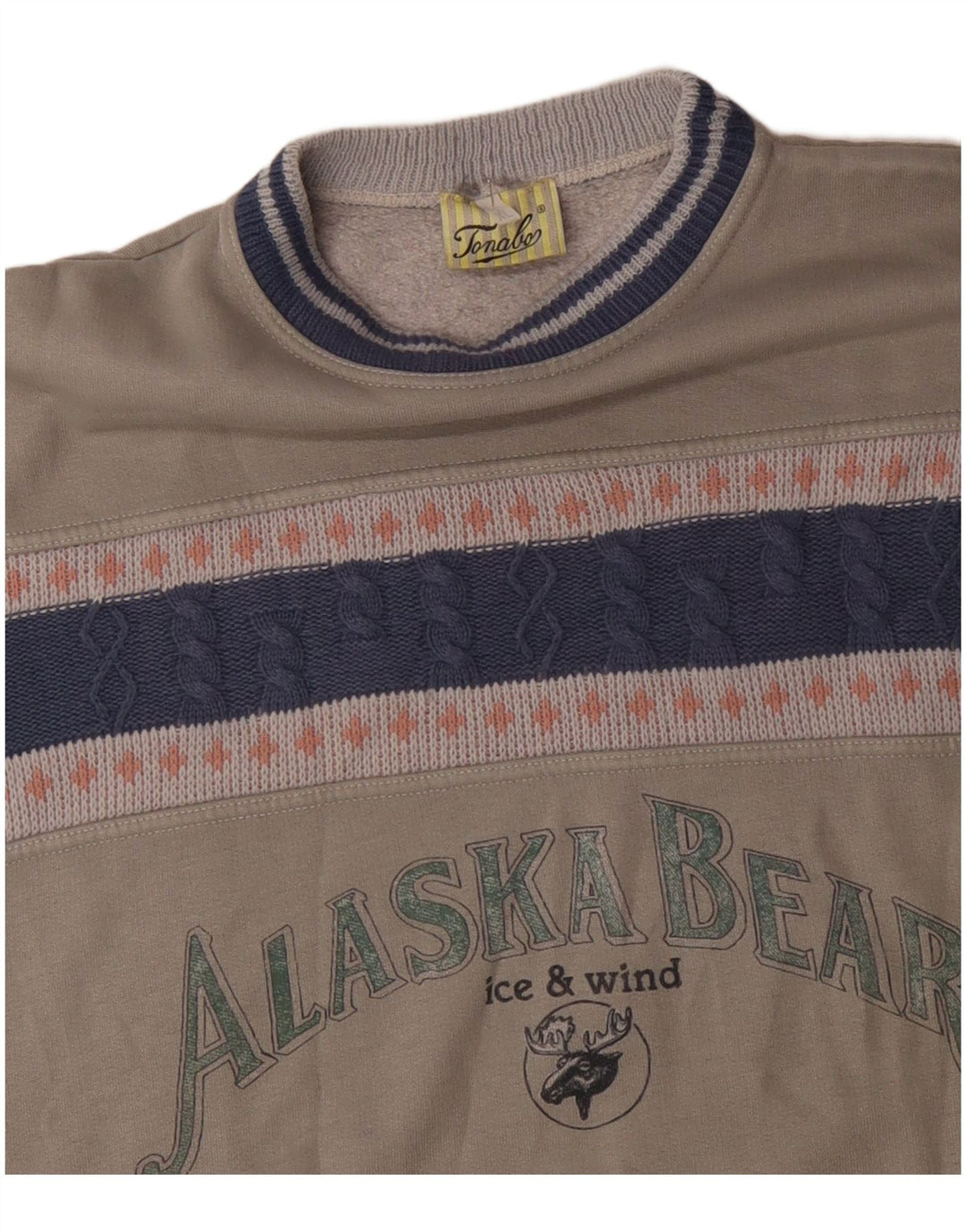 Vintage Herre Grafisk Sweatshirt Jumper XL Grå Colourblock Akryl