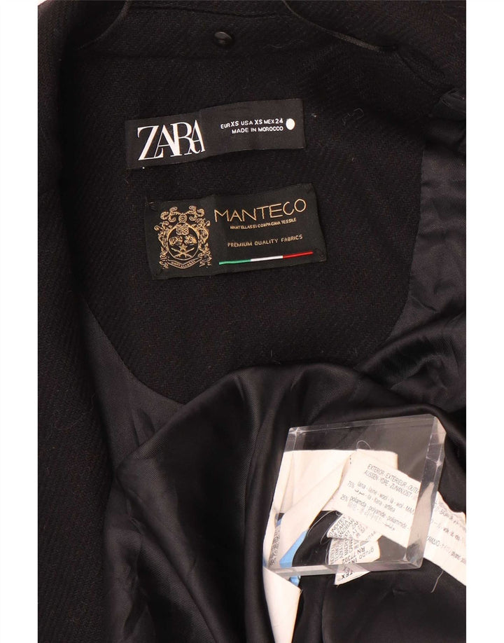 Zara Dame Manteco Overfrakke UK 6 XS Sort Uld