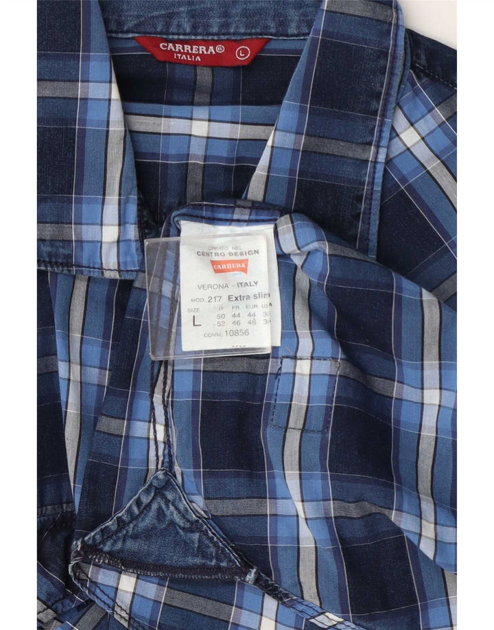 Carrera herre ekstra slim fit skjorte stor blå ternet