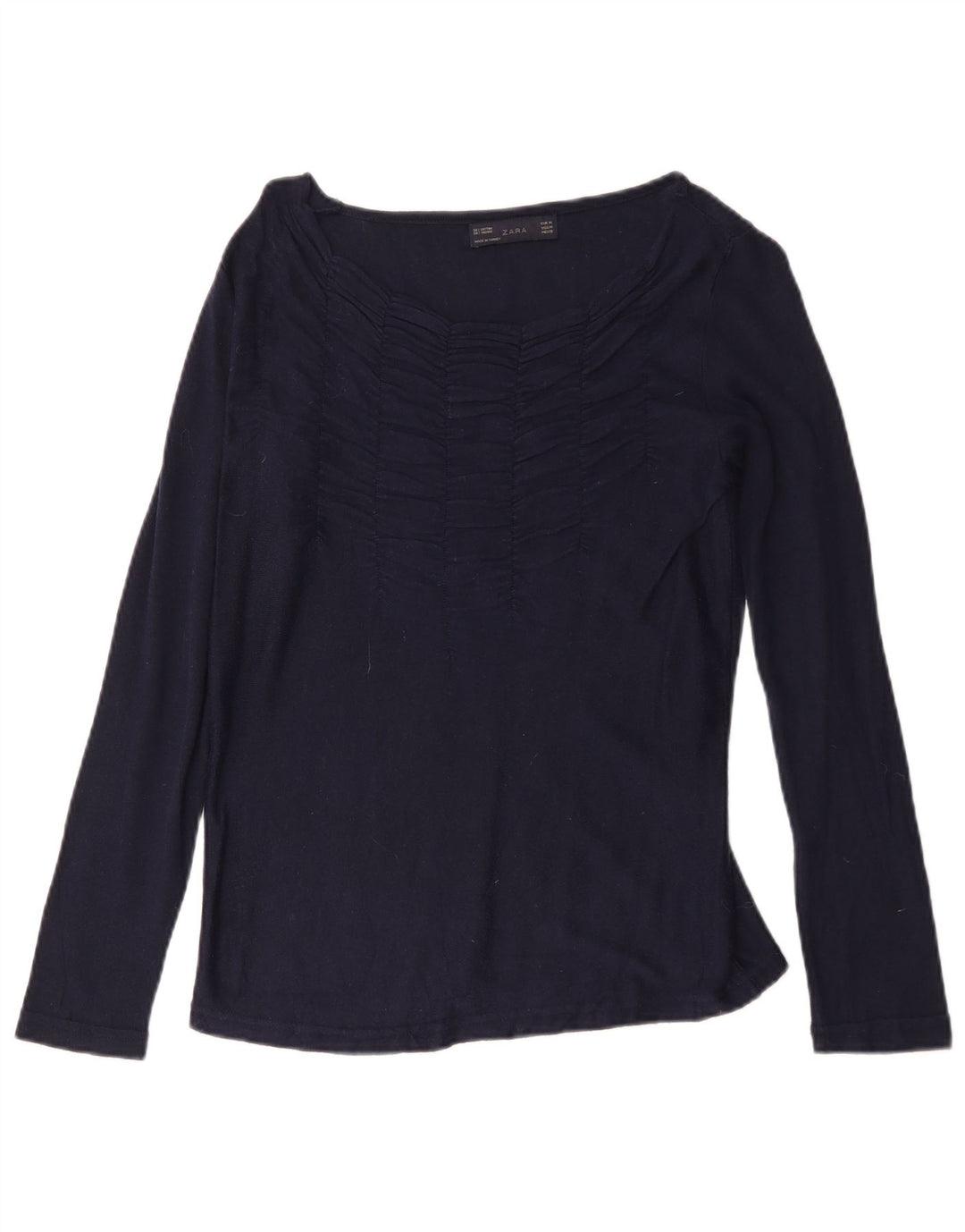 Zara Dame Top Langærmet UK 12 Medium Navy Blue Bomuld