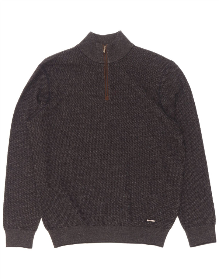Bugatti Herre Zip Neck Jumper Sweater Large Grå