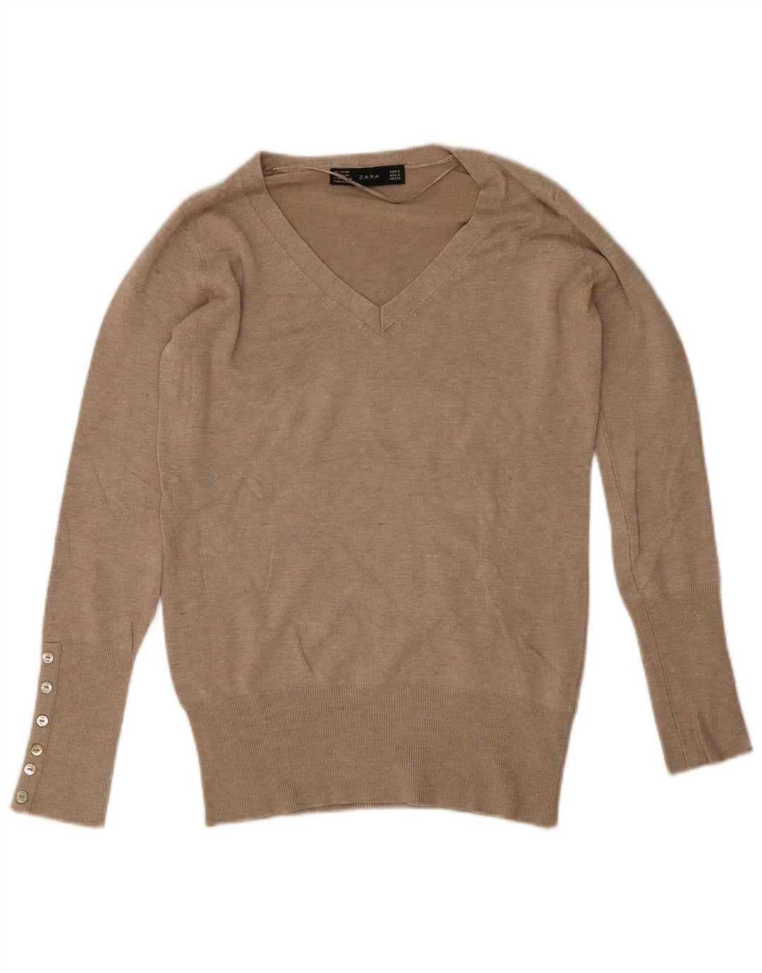 Zara Dame V-hals sweater UK 10 Small Beige Rayon