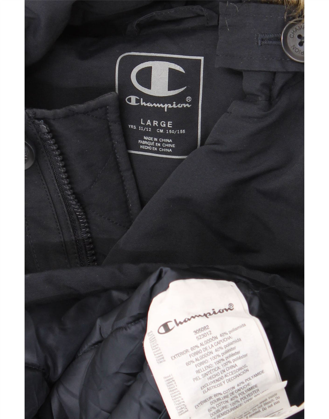 CHAMPION drenge hætte polstret frakke 11-12 år stor marineblå bomuld