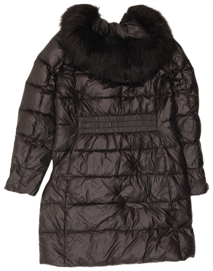 Karen Millen Dame Hætte Polstret Frakke UK 12 Medium Sort Nylon