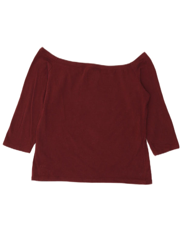 Superdry Womens Crop Off Shoulder Top 3/4 ærmer UK 18 XL Bourgogne bomuld