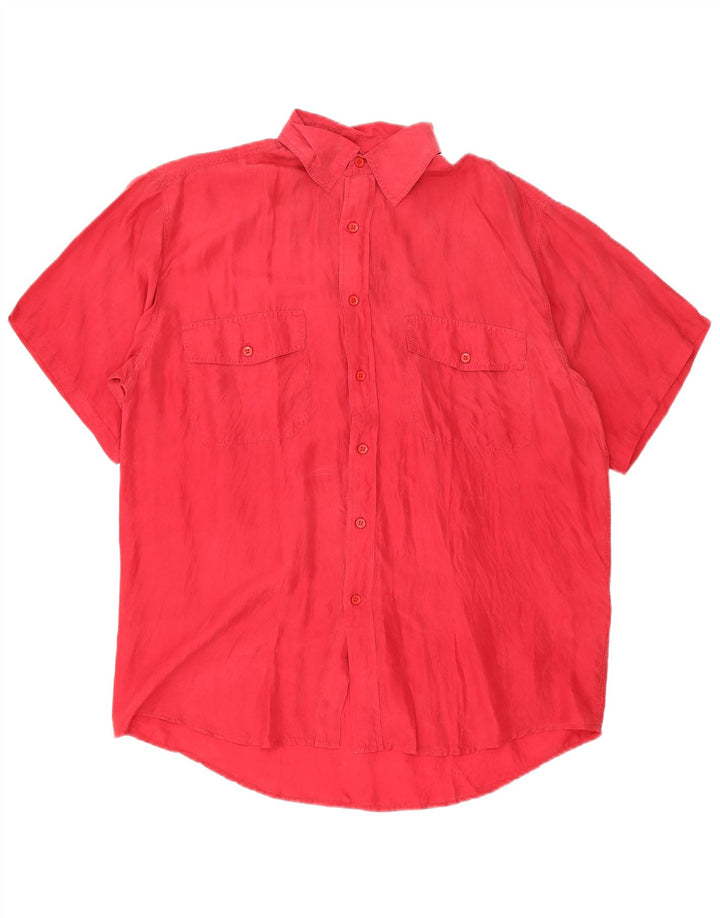 Vintage kortærmet herreskjorte Medium rød silke