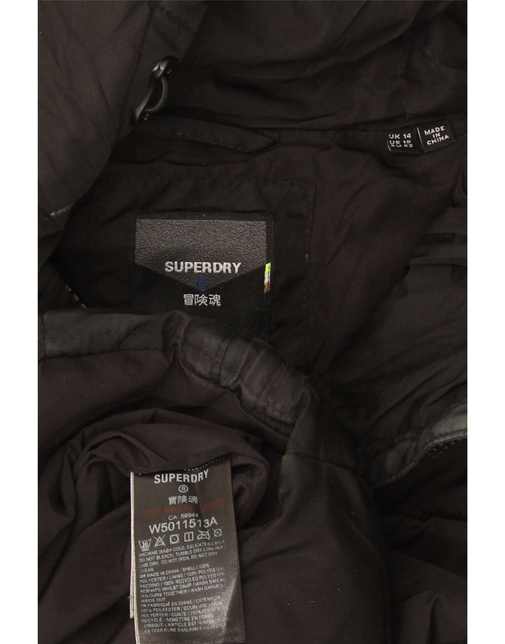 Superdry Polstret hættejakke til kvinder UK 14 Stor sort polyester