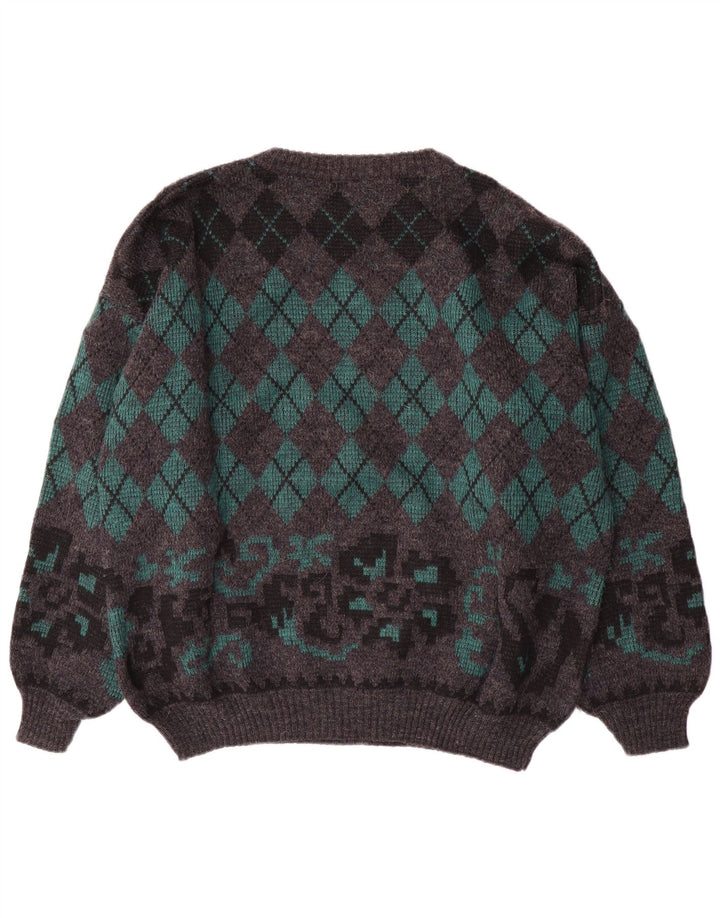Gala Herre Boat Neck Jumper Sweater XL Grå Argyle/Diamond Wool