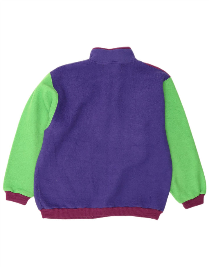 Vintage Herre Button Neck Fleece Jumper Lille flerfarvet Colourblock