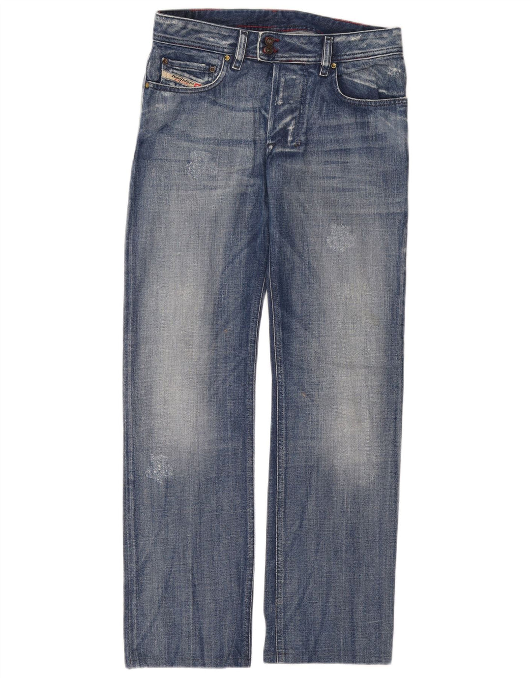 DIESEL Herre Distressed Straight Jeans W30 L31 Blå Bomuld