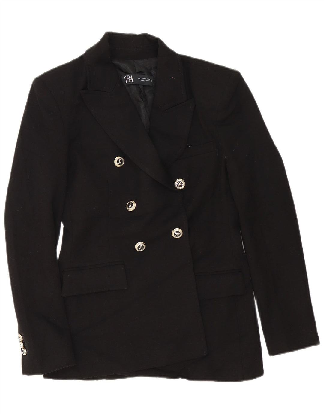 Zara Dame Dobbeltradet Blazer Jacket UK 10 Small Black Polyester