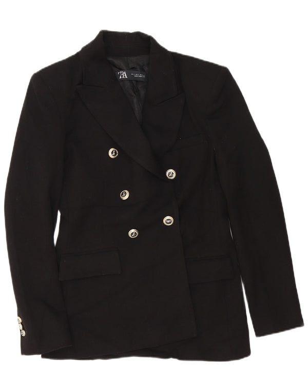 Zara Dame Dobbeltradet Blazer Jacket UK 10 Small Black Polyester