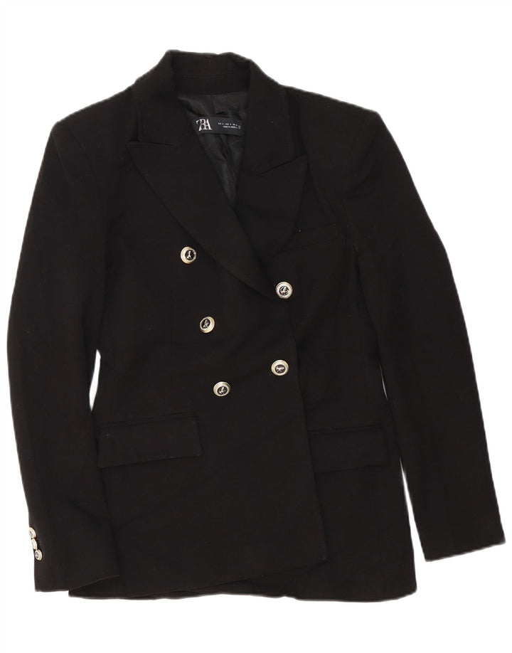 Zara Dame Dobbeltradet Blazer Jacket UK 10 Small Black Polyester