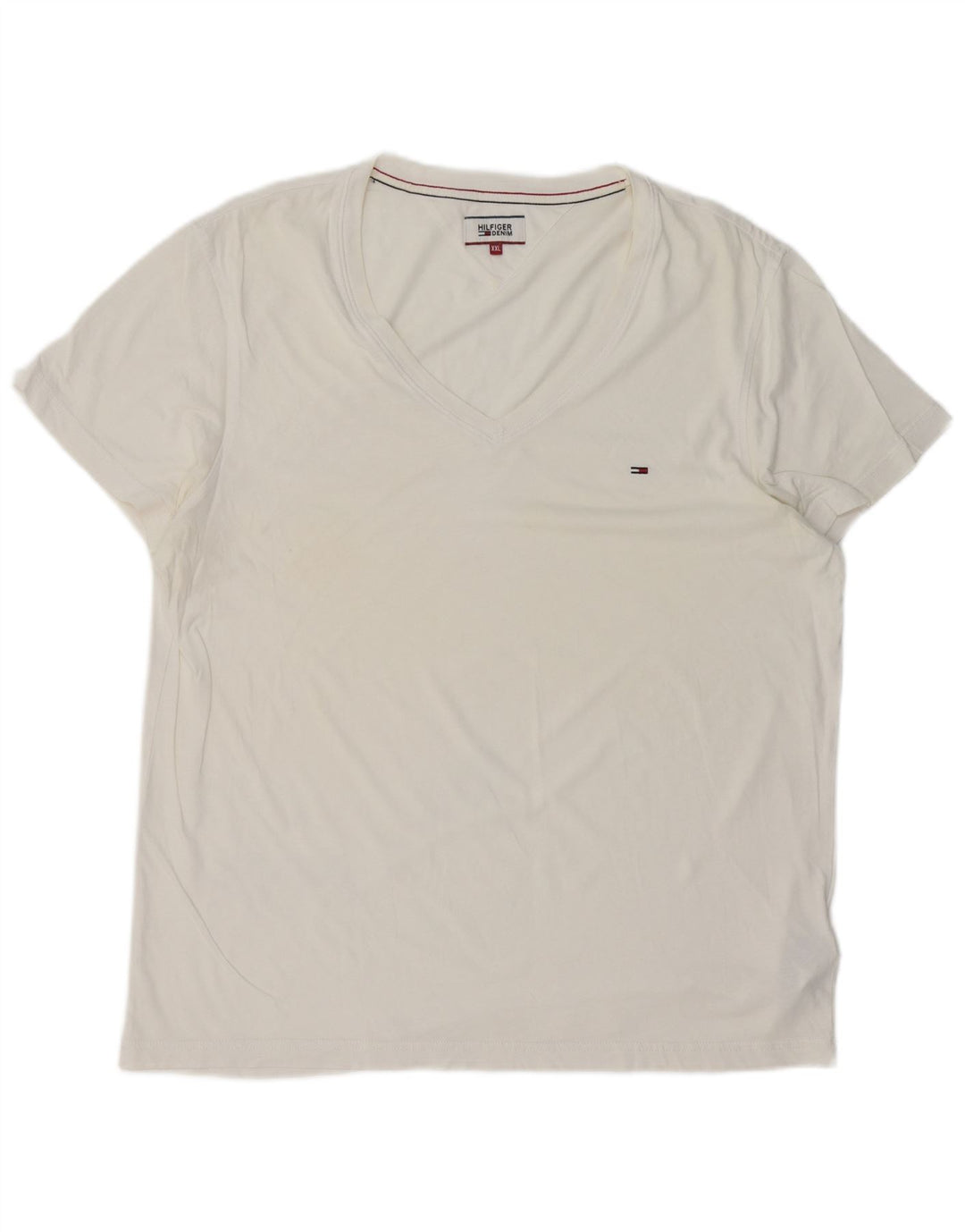 TOMMY HILFIGER Herre T-Shirt Top 2XL Hvid Bomuld